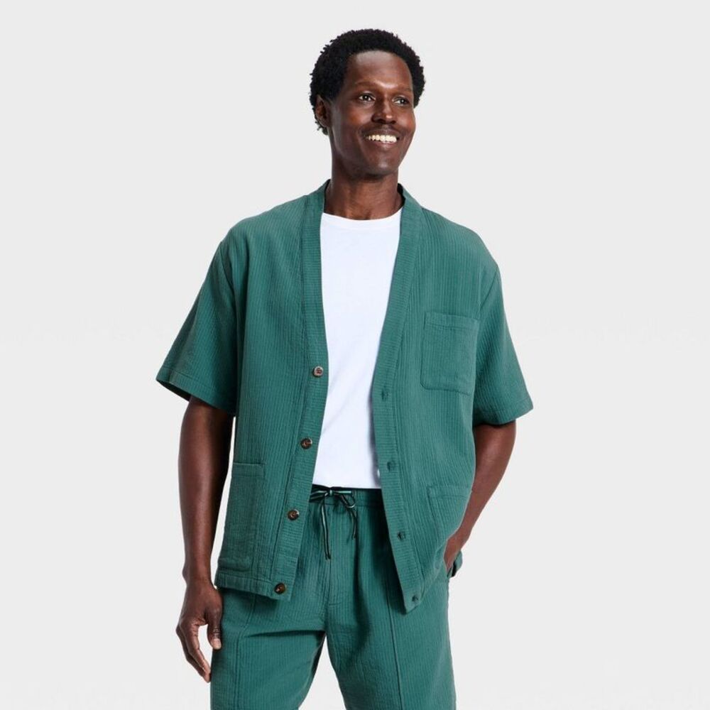 Houston White -  Men's Seersucker Shacket - Teal L White